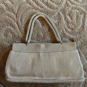 Vintage Whiting &Davis mesh bag w/ zip  closure. Cream mesh w/ dark brown lining